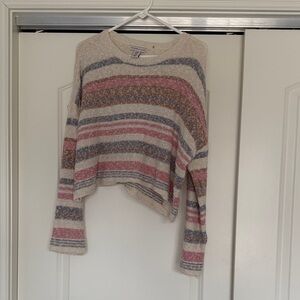 Striped Crew Neck Sweater in Pink, Blue, and Cream